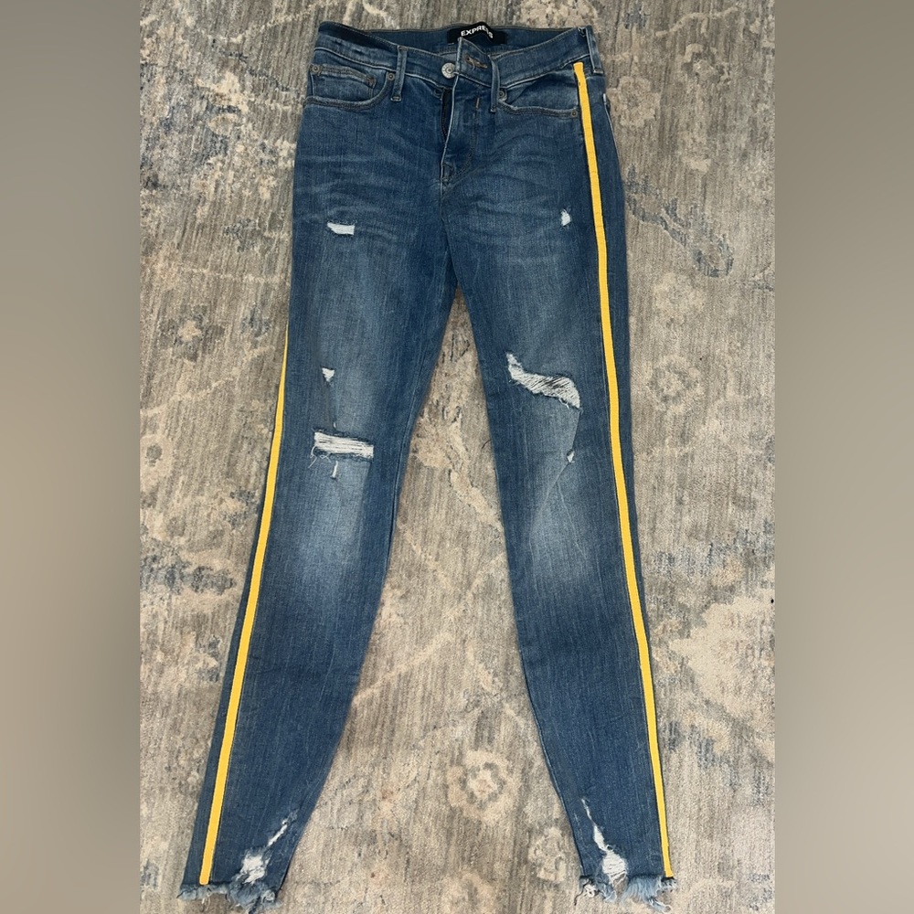 Express Blue Jeans with Yellow Stripe